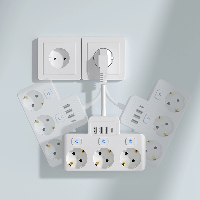 3 pistorasian EU Power Strip yksittäisellä kytkimellä