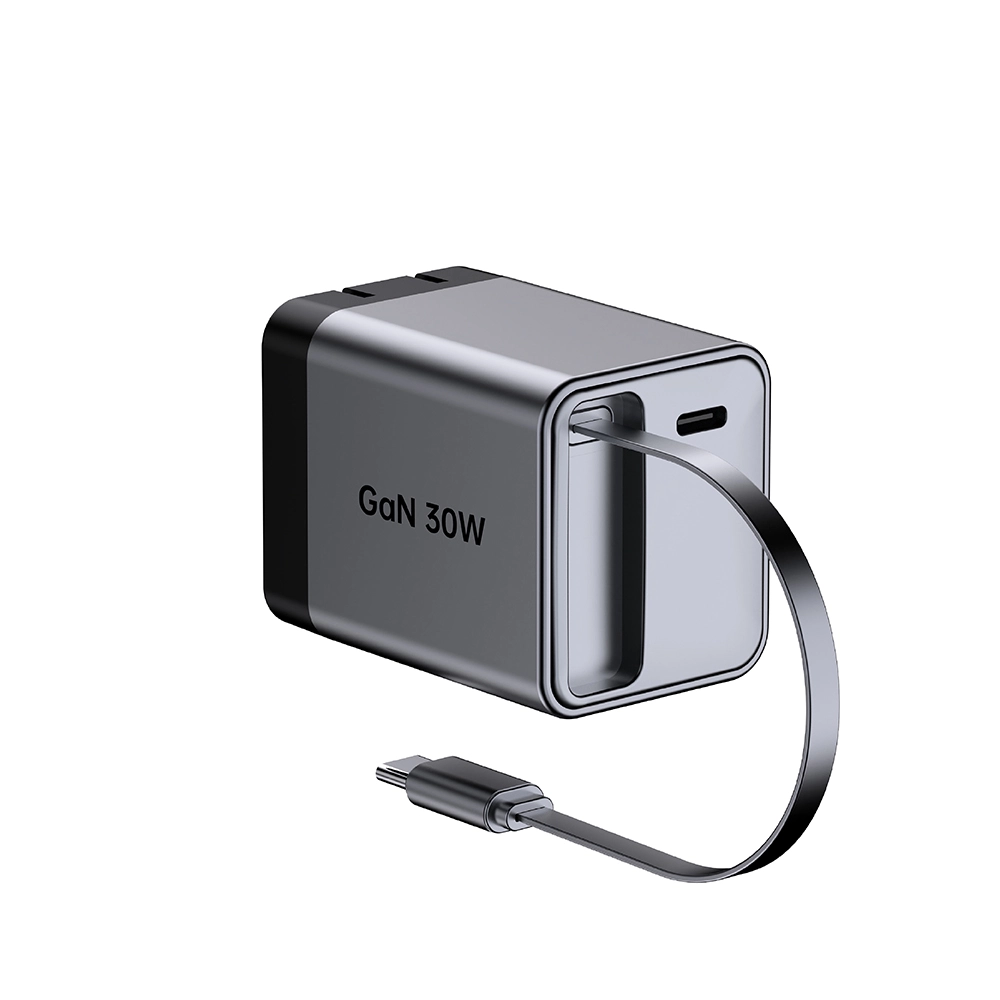 30 W US-pistoke taitettava pikalaturi sisäänvedettävällä usb-c-kaapelilla