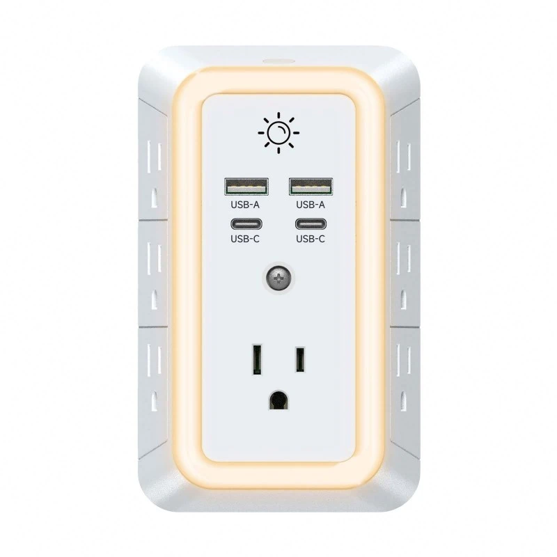 7-pistorasian US Power Strip LED-yövalolla